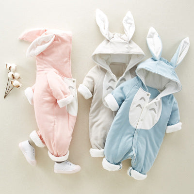 New Cotton-Padded Baby Romper – Thickened Chinchilla Hooded Cotton Onesie for Newborns