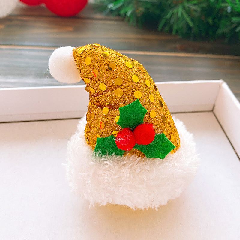 Handmade Cloth Christmas Antler Hairpin with Festive Plush Hat