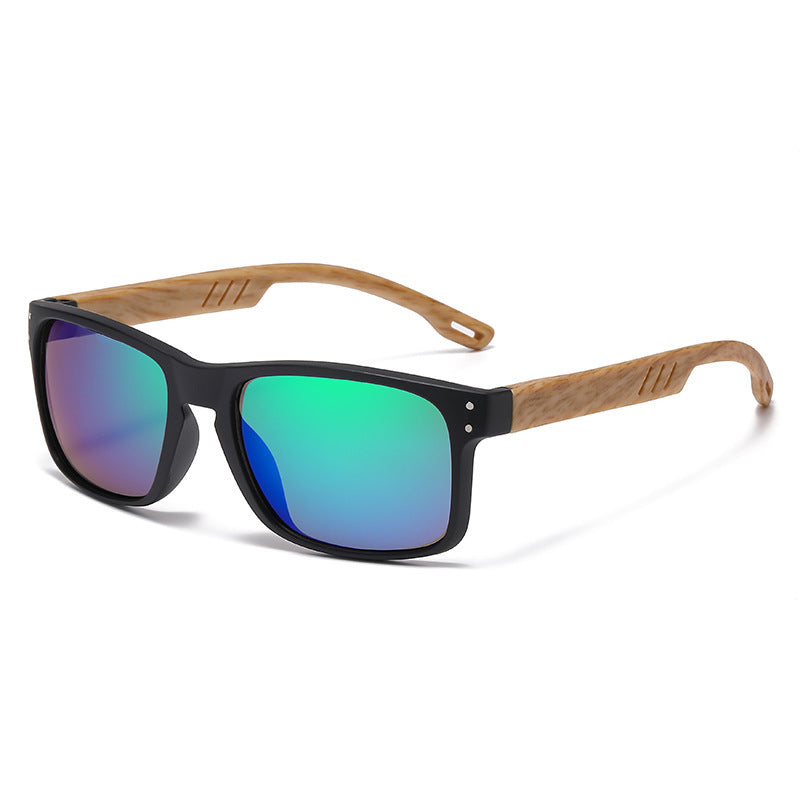 Men's Retro Wood Grain Square Sunglasses
