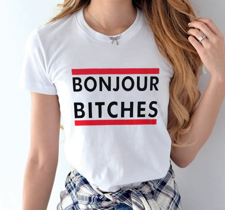 Womens Casual Regular Fit Cotton Letter Print Tee White
