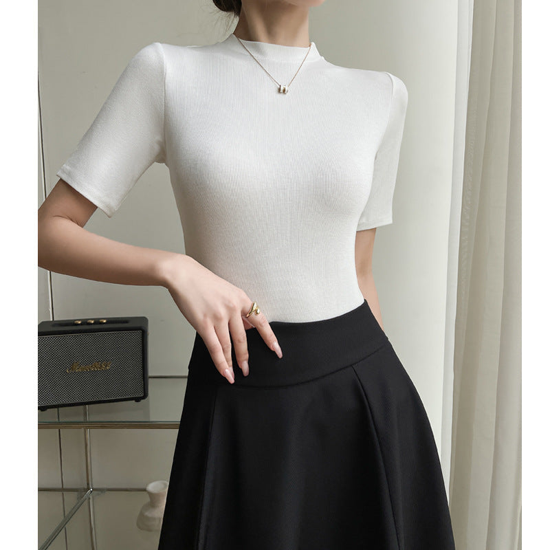 Modal Thread Small Round Neck Short Sleeve T-shirt For Women
