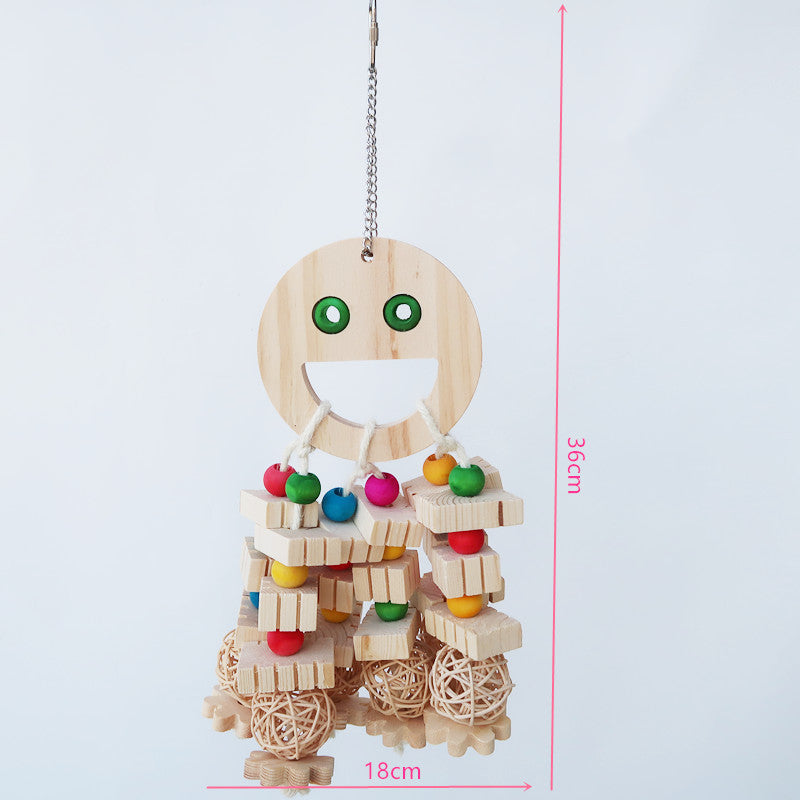 Parrot Toy Wooden Cartoon Bead String – Chewing, Molar, and Treasure Hunting Blocks Bird Supply