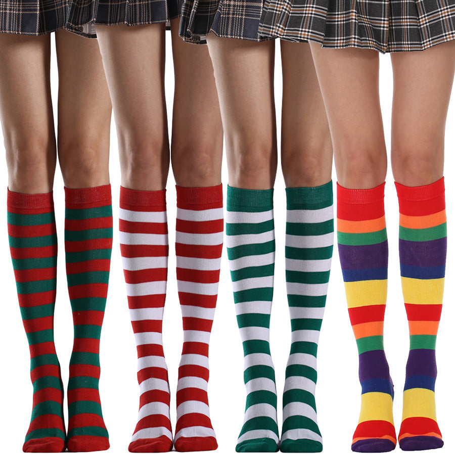 Striped Free Size Knee-length Half Student Dance Socks Women