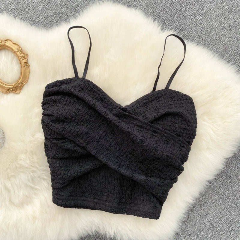 Cross Design Knotted Tube Top Lace Camisole For Women