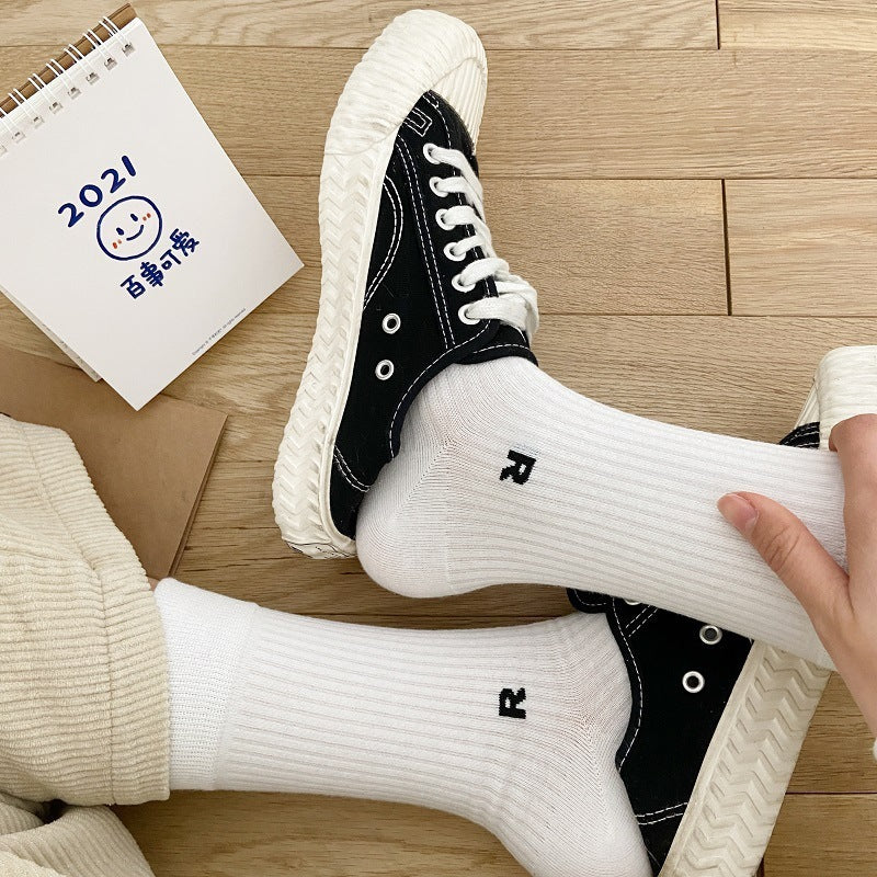 Socks Women's Long Cotton Socks Candy Color Japanese R Letters