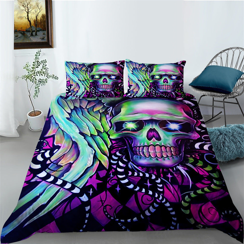 3D Printed Skull Pattern Three-Piece Chemical Fiber Bedding Set