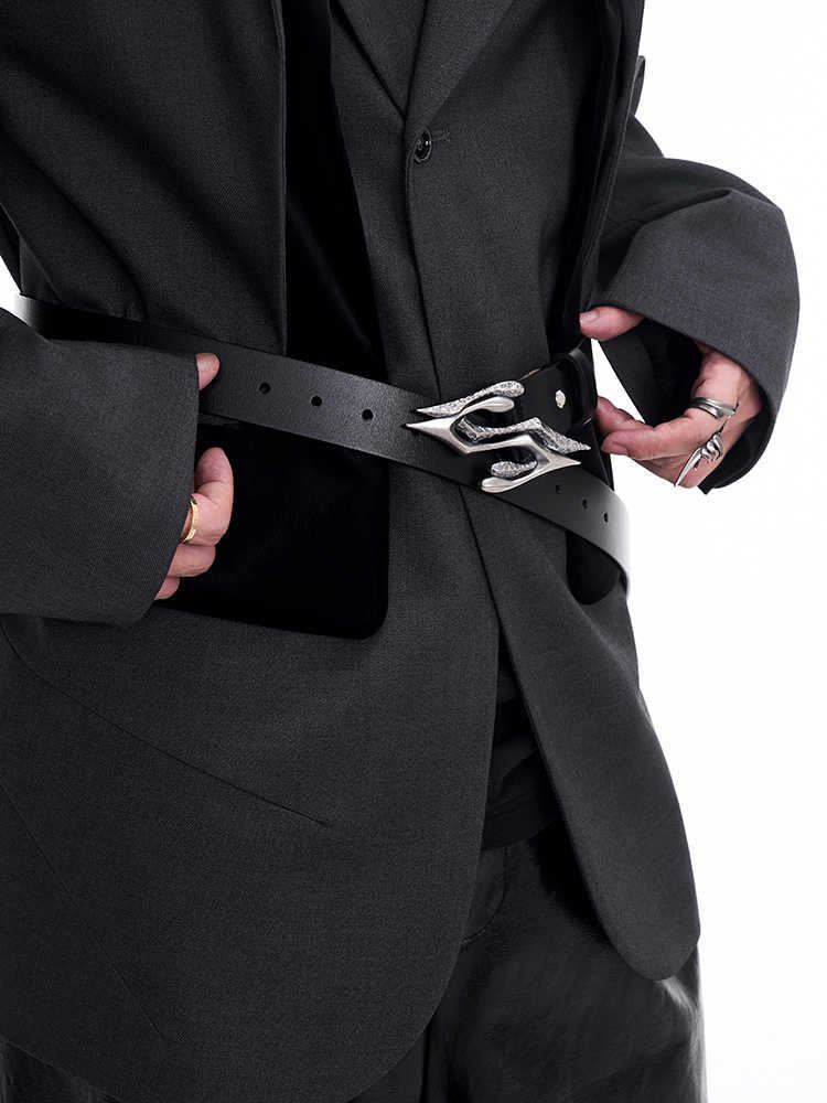 Men's Two-Layer Leather Belt – Metal Letter Buckle