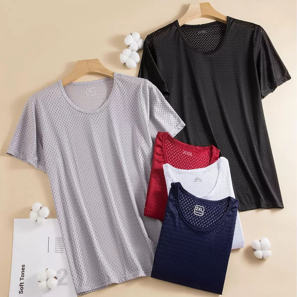Ice Silk Short Sleeve T-shirt Men's Ultra-thin Mesh Loose Quick-drying Crew Neck