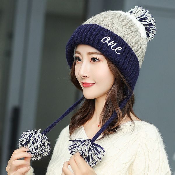 Winter Fleece-Lined Wool Hat for Women – Korean Style Colorblock Warm All-Matching Beanie