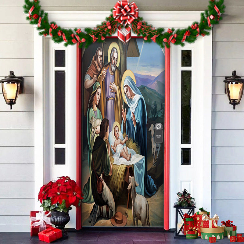 Christmas Forest Background Fabric Door Shelter Door Hanging New Year Party Decoration