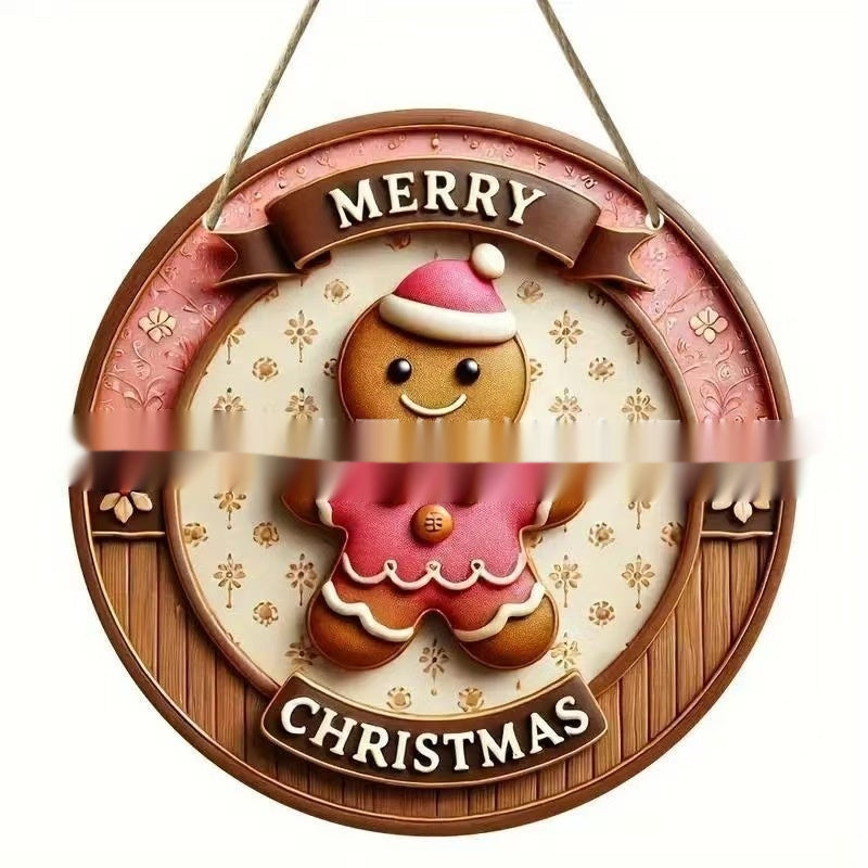 Christmas Winter Gingerbread Man Door Plate Ornaments Wooden