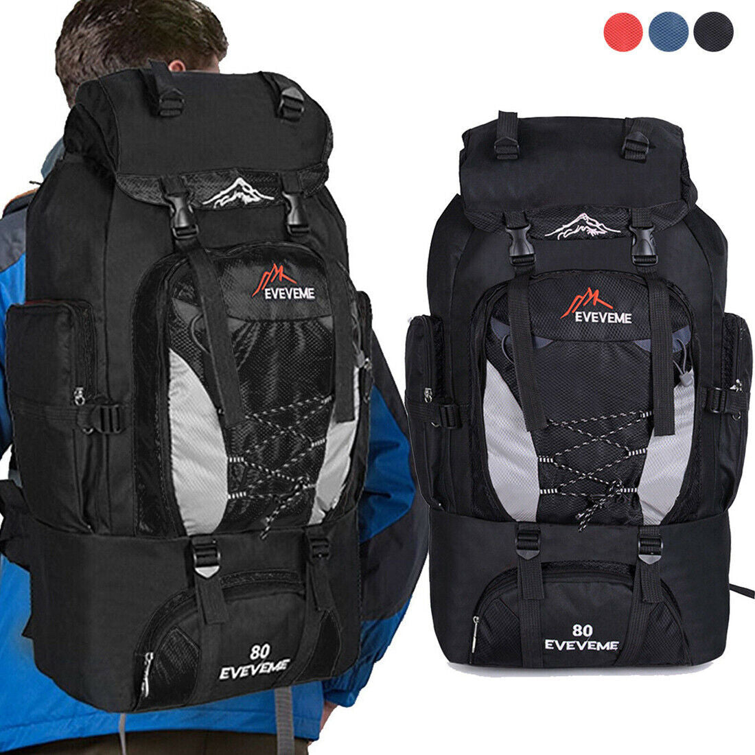 Unisex Nylon Waterproof Hiking Backpack Rucksack 80L