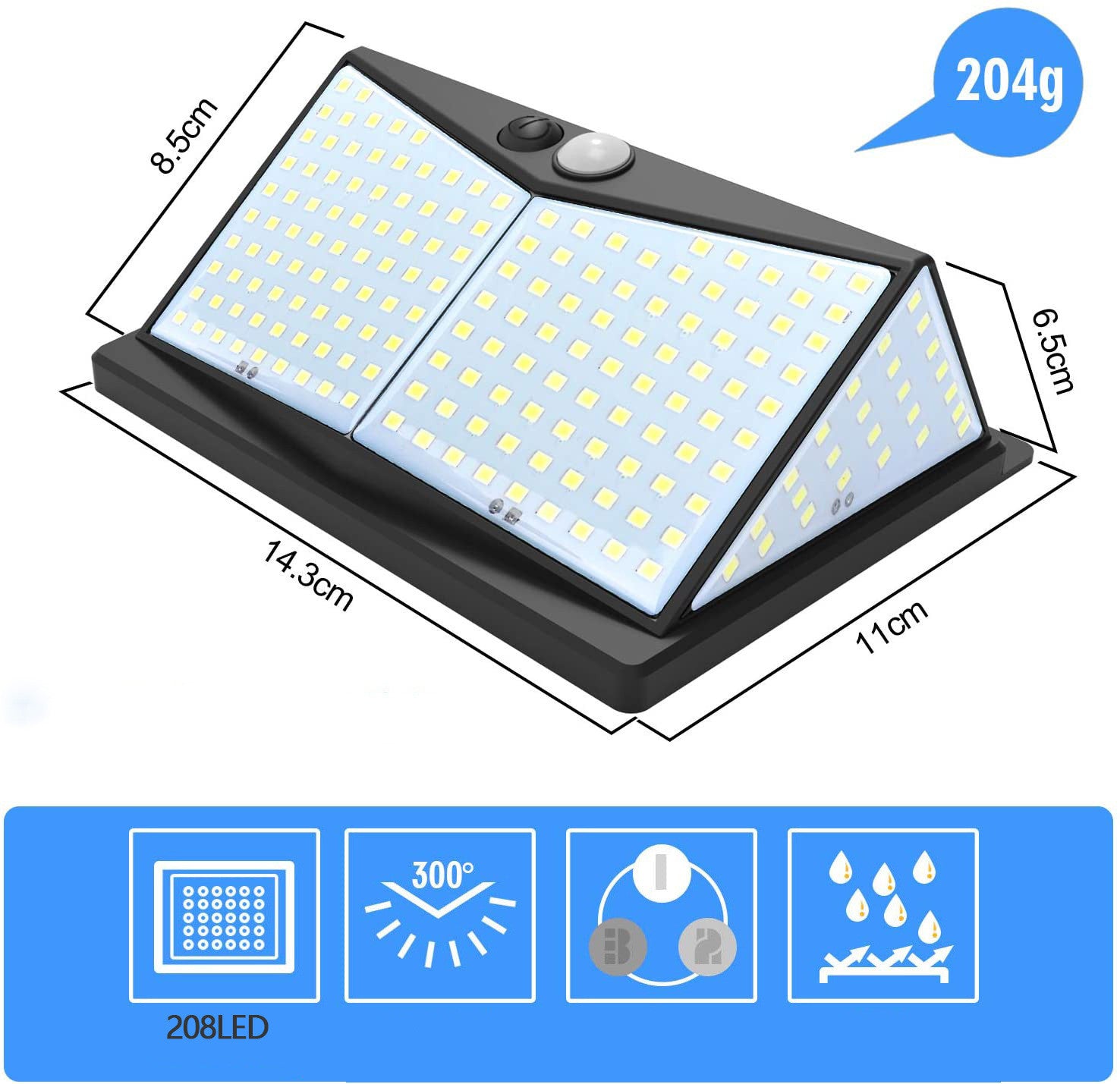 208LED Solar Wall Lamp Human Body Induction Garden Lamp Villa Landscape Lamp
