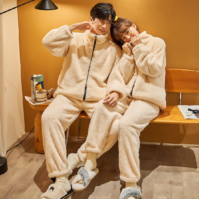 Couple Flannel Pajama Set – Plush Thickened Thermal Zipper Suit