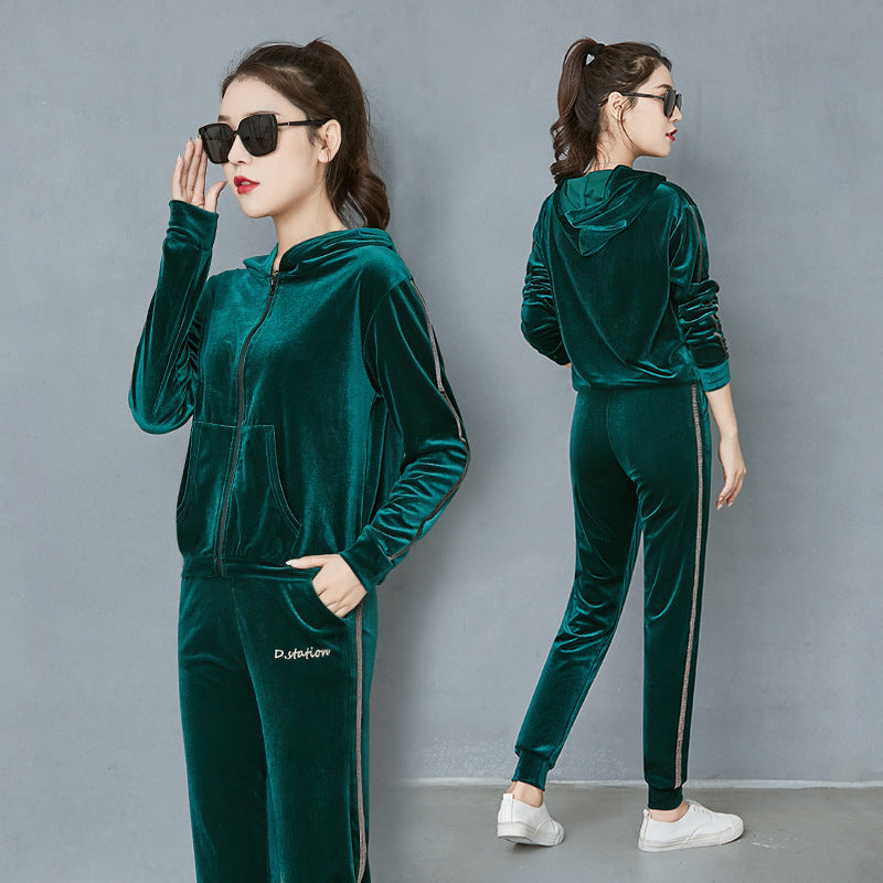 Spring And Autumn Gold Velvet Long Sleeve Loose Sports Jacket