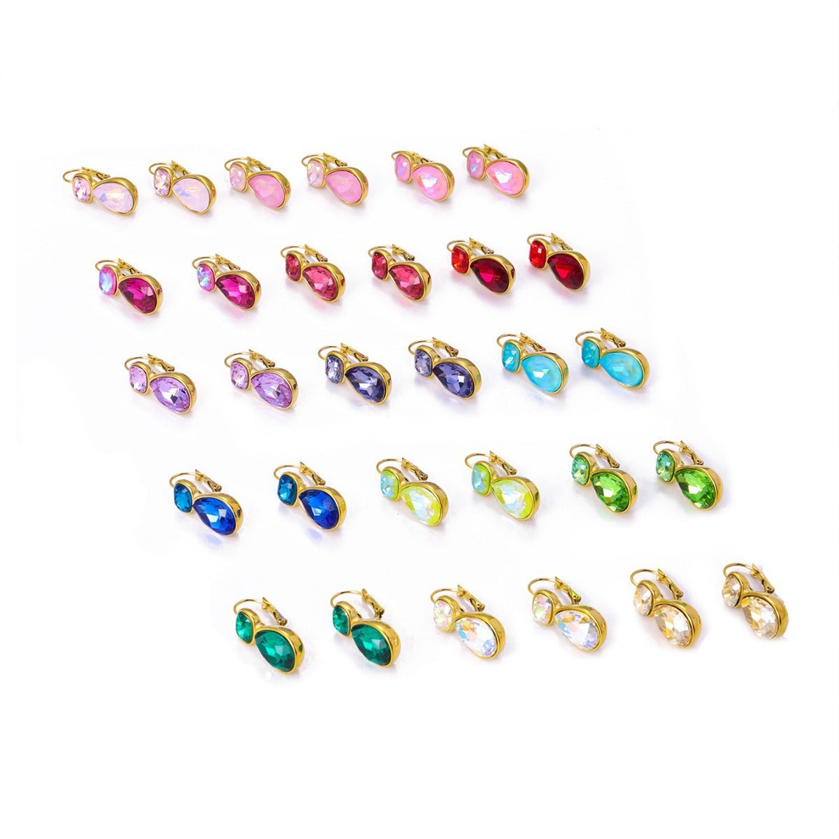 Stylish Water Drop Geometric Design High Sense Women's Titanium Steel Color Zircon Earrings