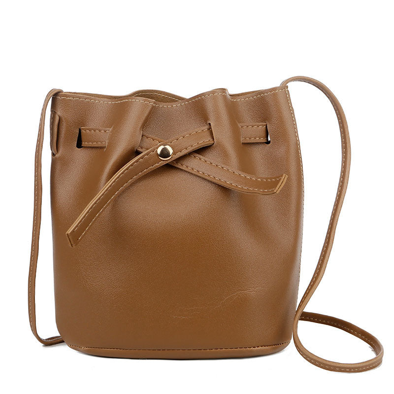Korean Style Womens Bucket Bag PU Leather Solid Color