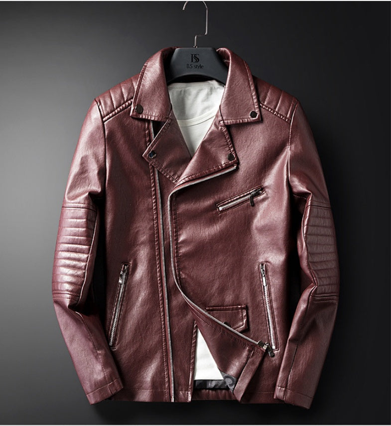 Urban Moto Washed PU Leather Jacket – Men’s Zipper Lapel, Spring & Autumn