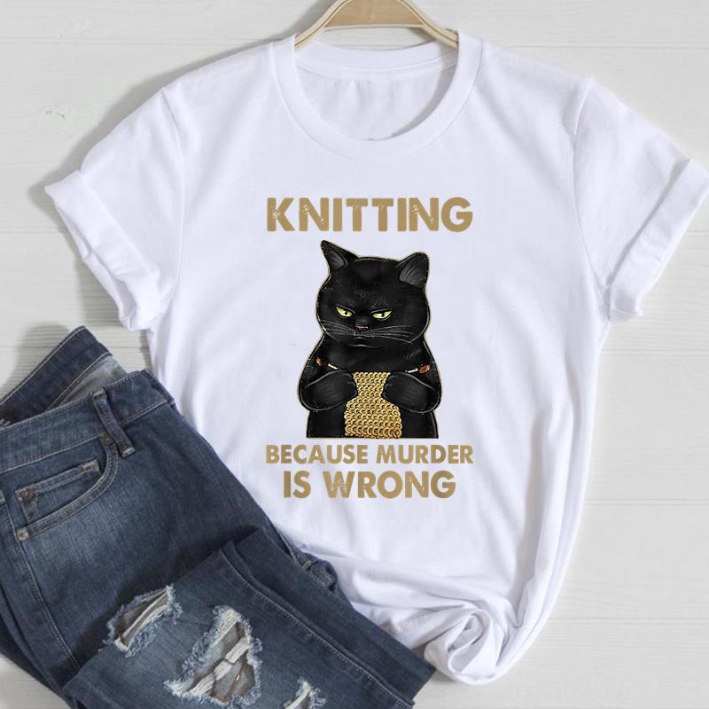 Cute Cat Print T-Shirt – Women's European & American Style Short Sleeve Top