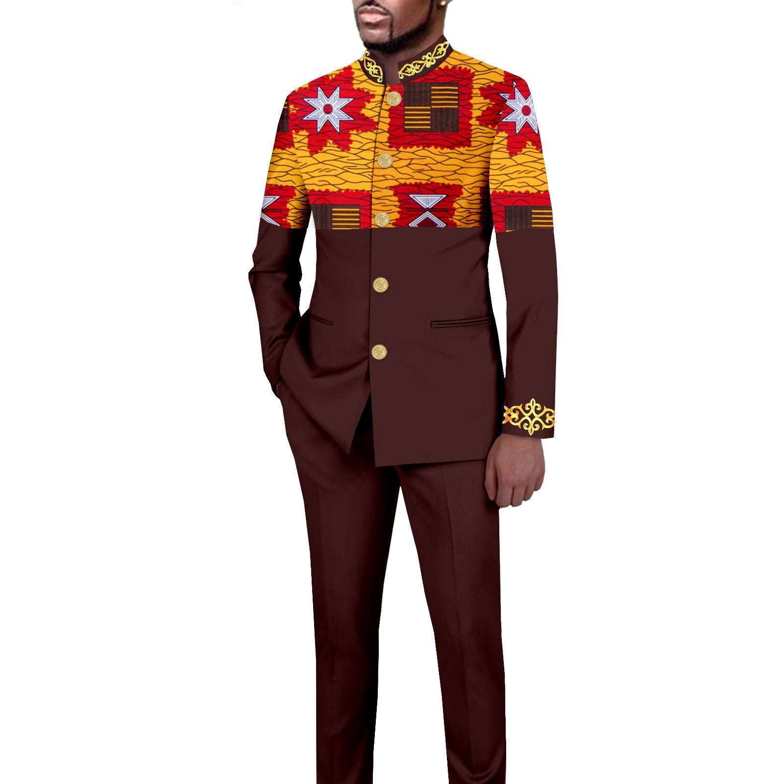 Men's Simplicity Printed Slim Fit Blazer Trousers Suit