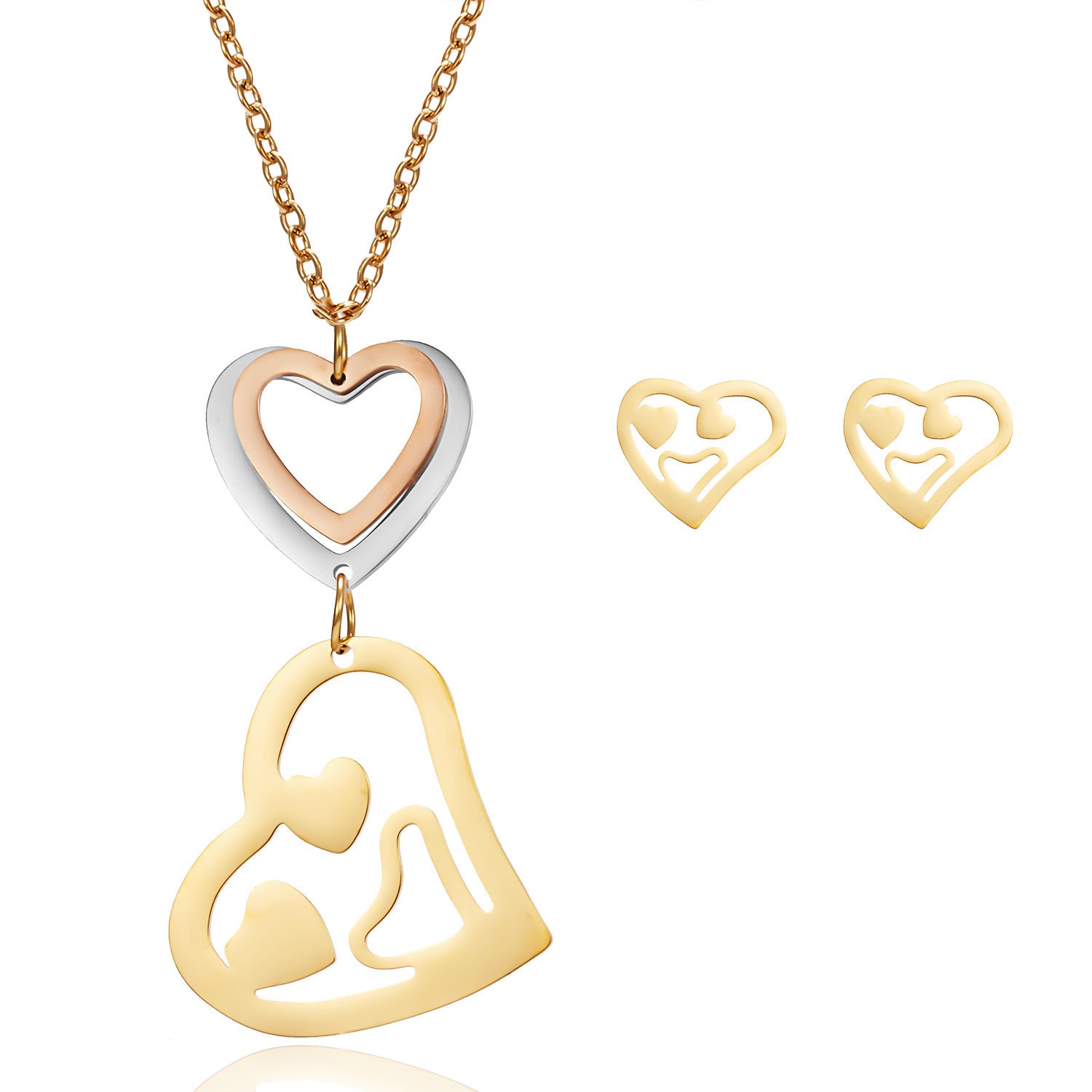 Elegant Stainless Steel Pendant Necklace and Earring Set for Women – European & American Style