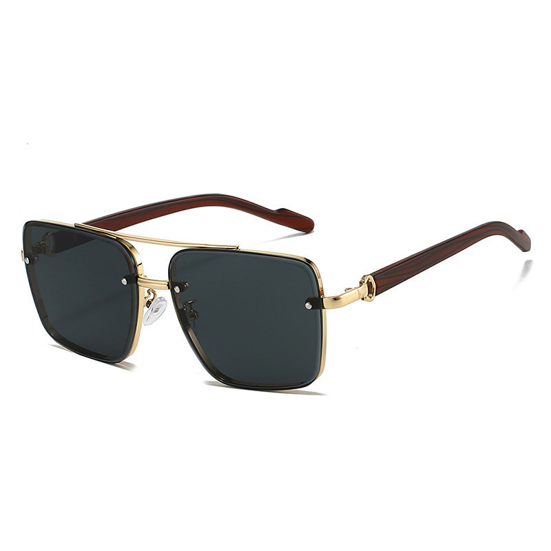 Men's Double Beam Imitation Wood Grain Sunglasses