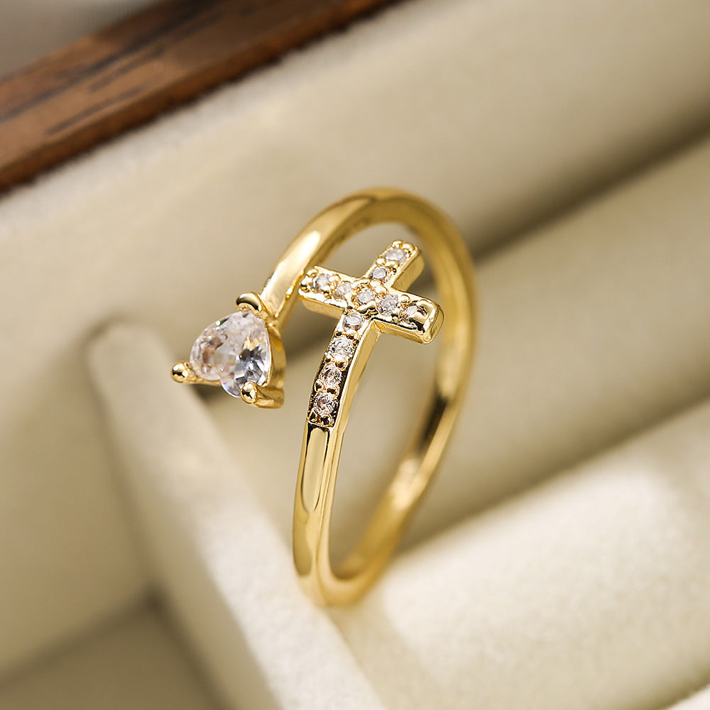 Clear CZ Zircon Cross Evil Eye Ring for Women and Girls