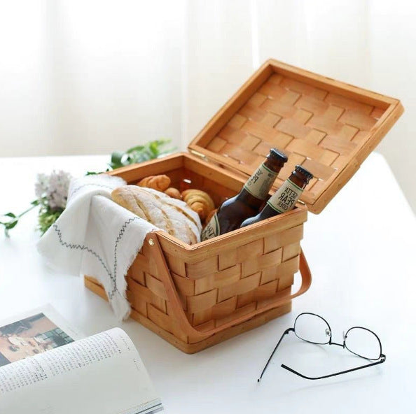 1pc Wood Weaving Picnic  Portable Fruit Holder Home Storage Basket