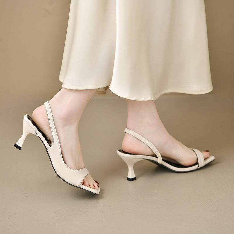 Summer New French Style Square Toe Large Size Sandals Stiletto Sandals