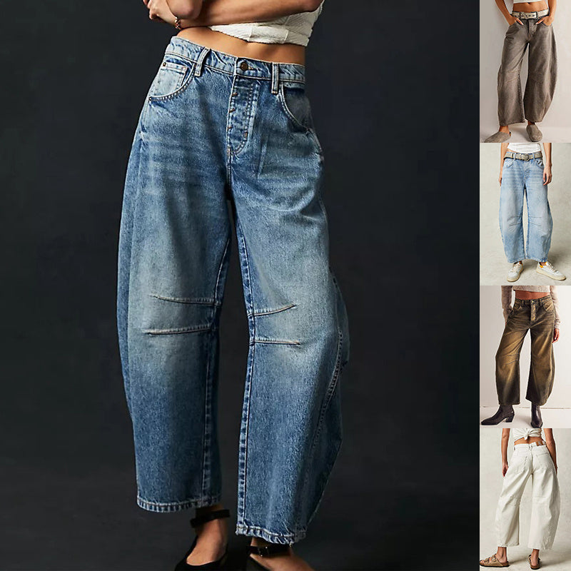 Women's Barrel Jeans Wide Leg Relaxed High Stretch Denim