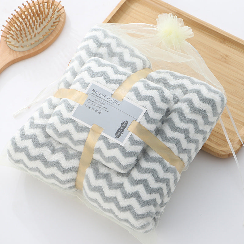 Coral Fleece Warp Knitted Absorbent Edging Towel And Bath Towel Set