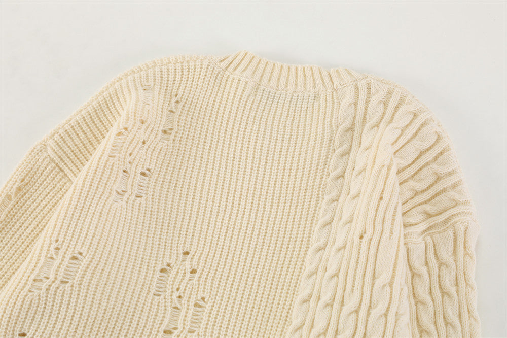 Ripped Solid Color Pullover Sweater Men