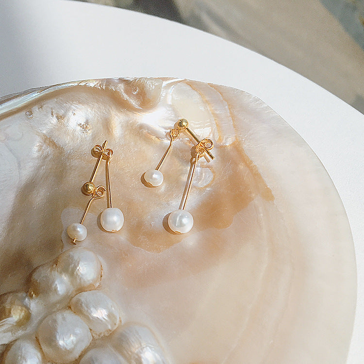 New S925 Natural Pearl Ear Studs Simple Temperamental Sterling Silver Cold Style Niche Handmade Jewelry