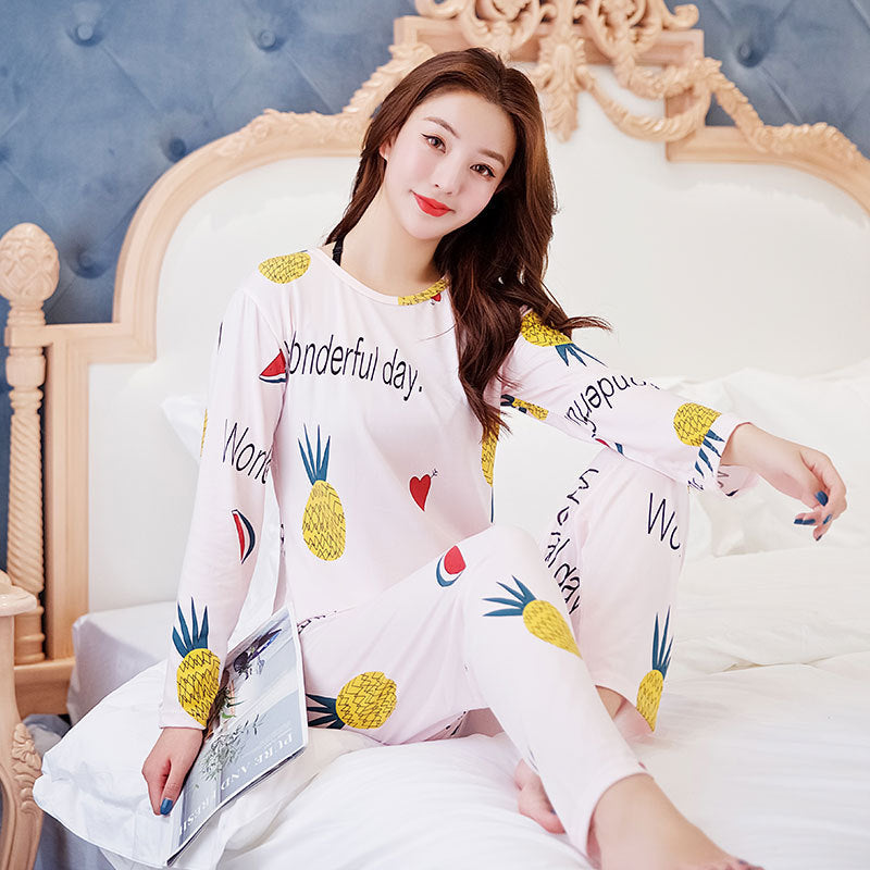 Round Neck Milk Silk Women's Long Sleeve Pajamas
