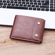 Mens Short Bi Fold Oil Wax Leather Money Clip Wallet