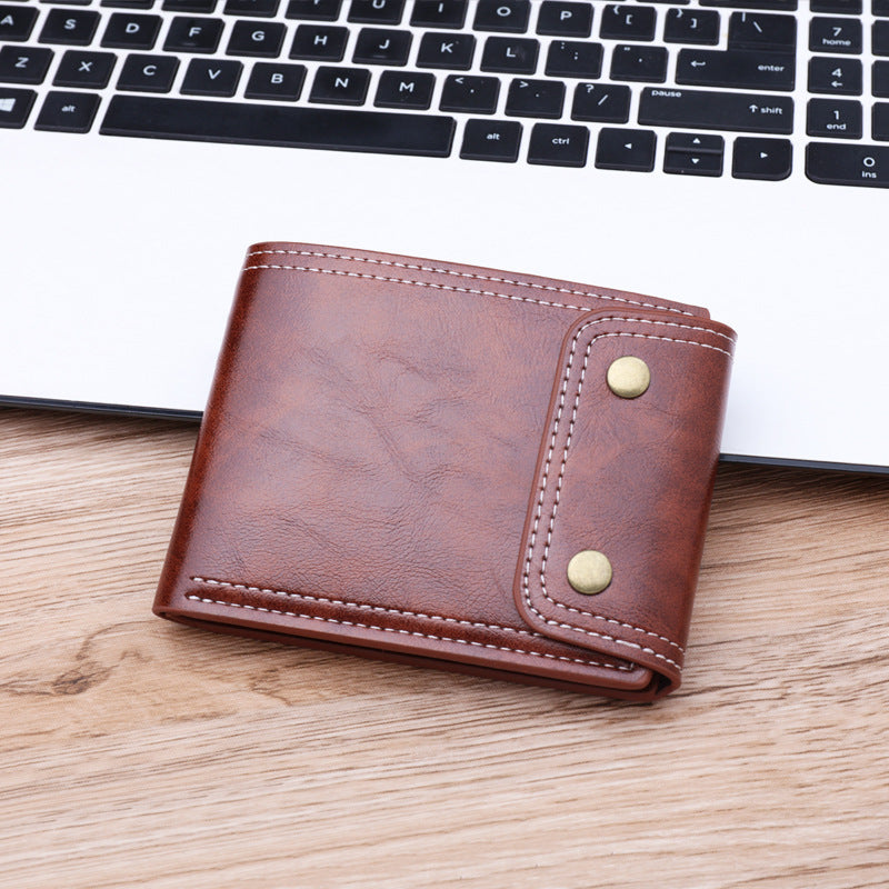 Mens Short Bi Fold Oil Wax Leather Money Clip Wallet