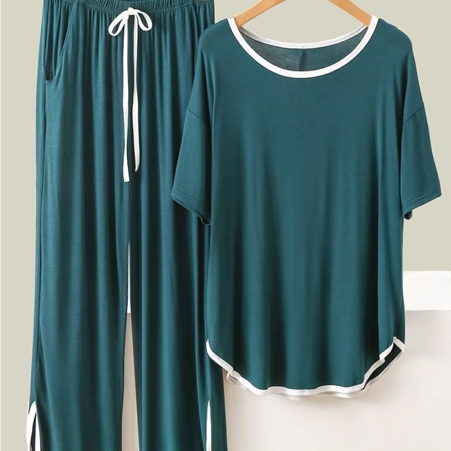 Unisex Short Sleeve Pajama Set Polyester Relaxed Fit