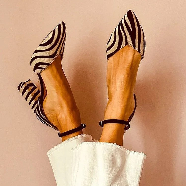 Fashion High Heel Pointed Zebra Hollow Women's Sandals
