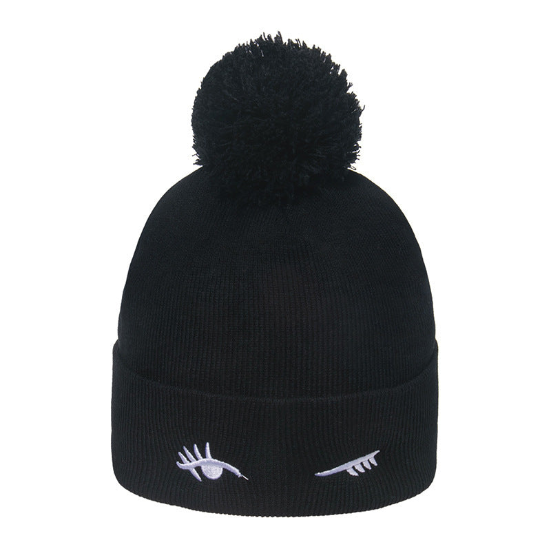 Blink Embroidery Cute Wool Plus Velvet Thick Knitted Hat