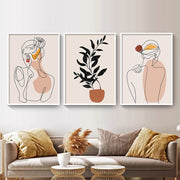 Minimalist Line Art Poster – Abstract Girl & Leaf Canvas Wall Art for Home Decoration