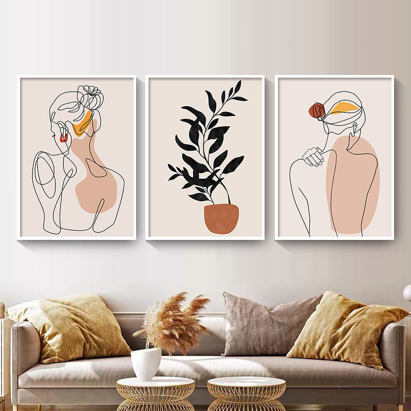 Minimalist Line Art Poster – Abstract Girl & Leaf Canvas Wall Art for Home Decoration