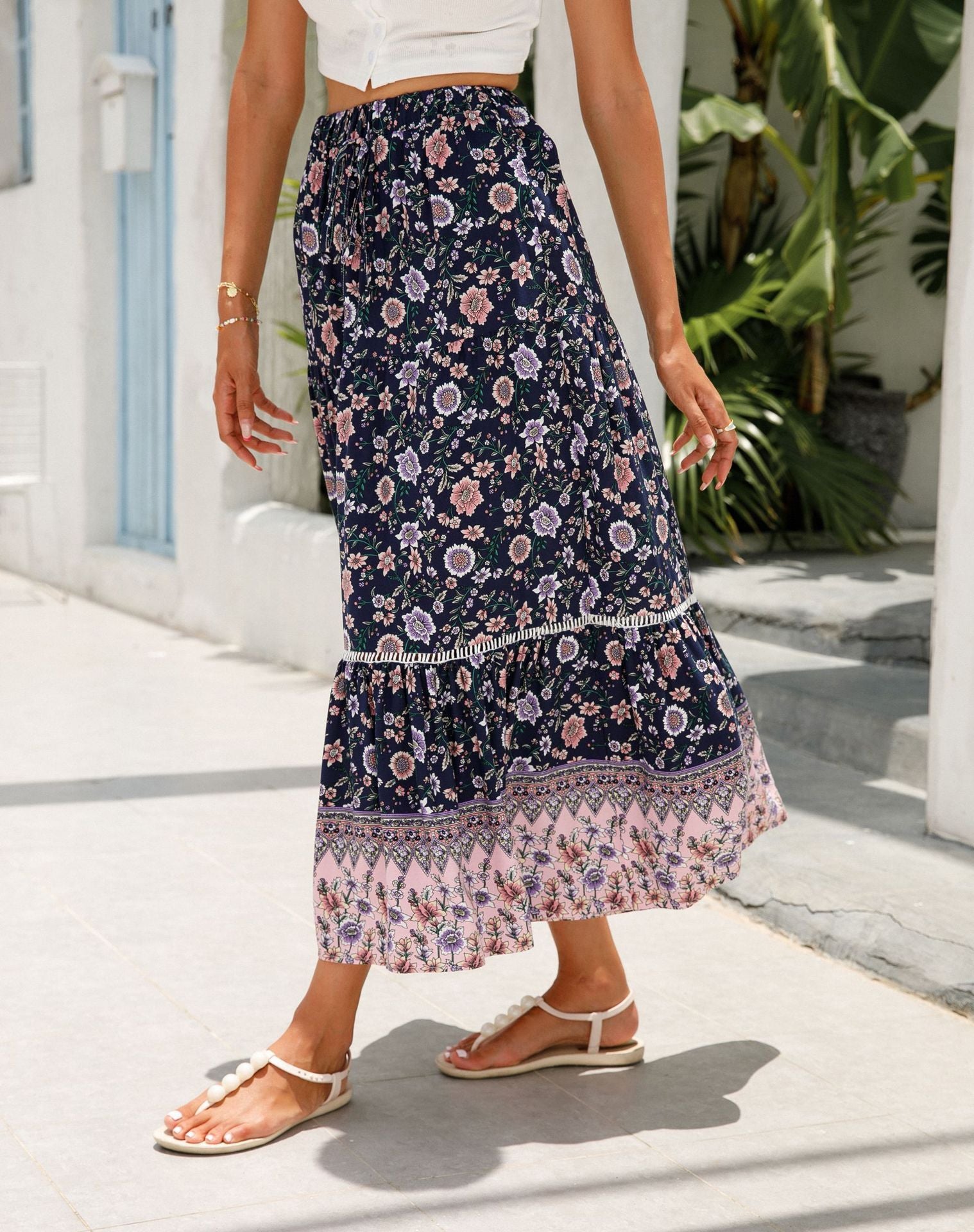 Lace-paneled Maxi Dress Rayon Positioned Floral Bohemian