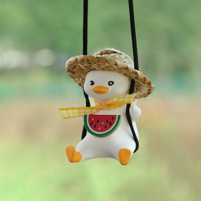 Cute Anime Little Duck Car Pendant, Swinging Rearview Mirror Ornament for Girls, Interior Decoration and Gift
