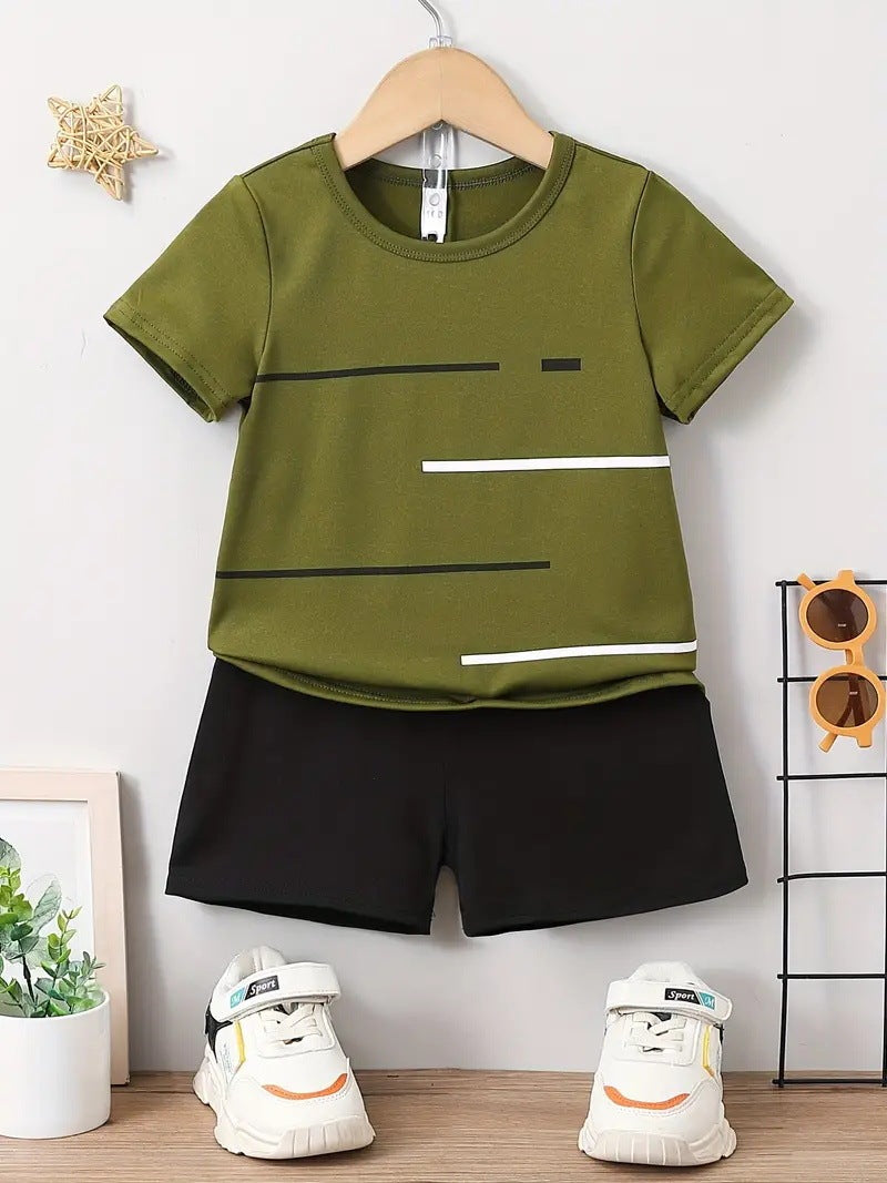 New Short-sleeved T-shirt Shorts Loose Color Matching Lines Two-piece Suit
