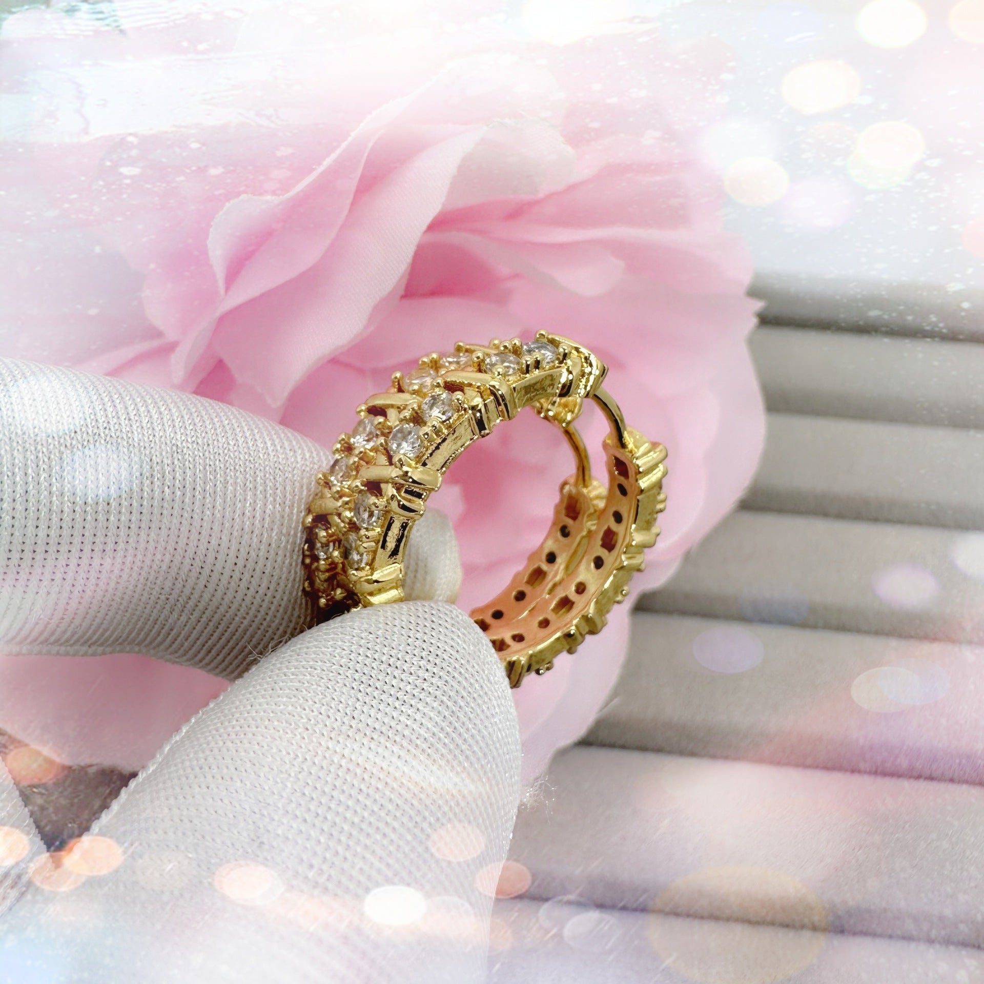 Cross XO Zircon Two-tone Full-jeweled Stud Earrings