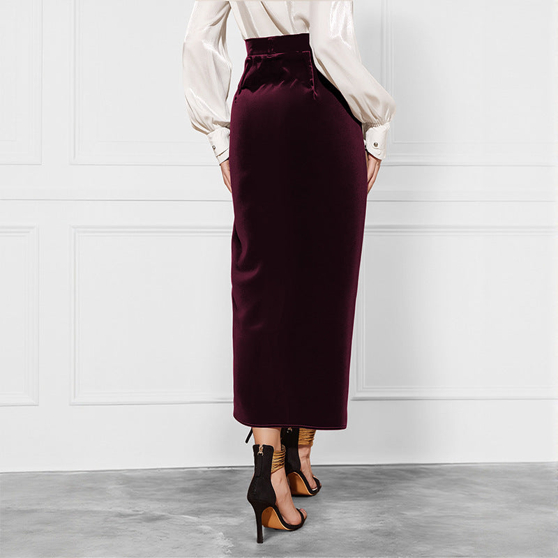 New Solid Color Twisted Skirt – Autumn & Winter Velvet Split Dress