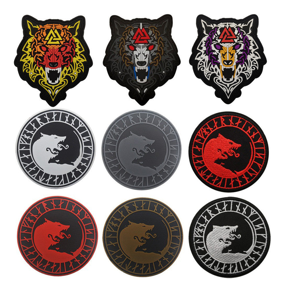 Viking Wolf Head Patch – Cloth Sticker Armband, Velcro Backpack Patch
