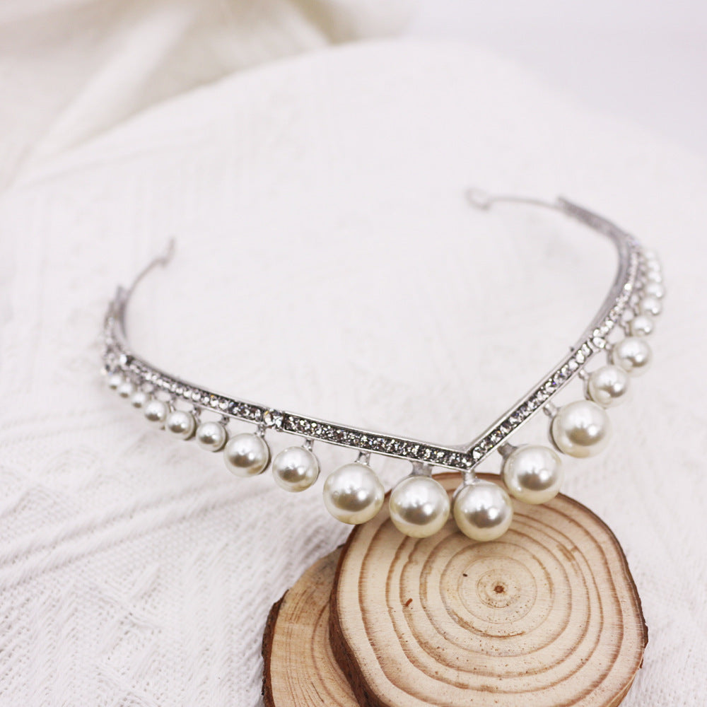 Bride's Wedding Crown with Alloy and Pearl, Electroplated White Gold