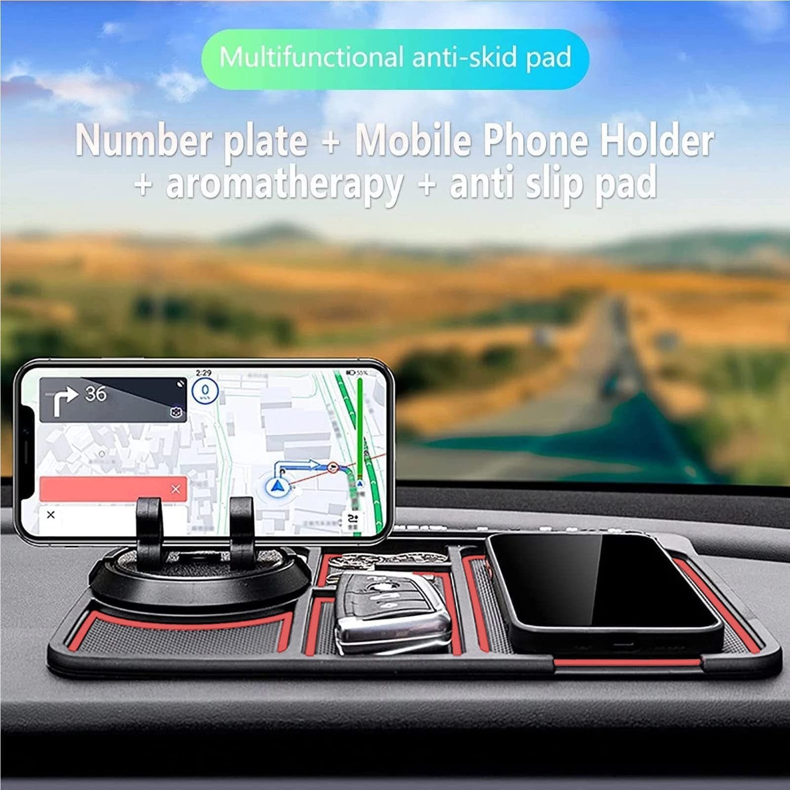 Non-Slip Car Phone Pad with 4-in-1 Parking Number Card and Dashboard Phone Holder