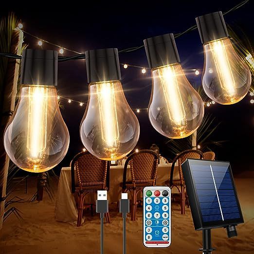 Solar Transparent Long Bulb Lighting Chain Colored Lights Waterproof Outdoor Decorative Lamp